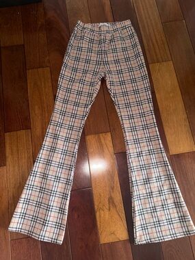 Plaid Flare Pants - Beige Plaid adika